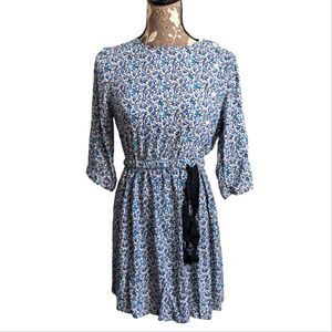 & Other Stories Blue Floral Tie Waist Mini Dress
